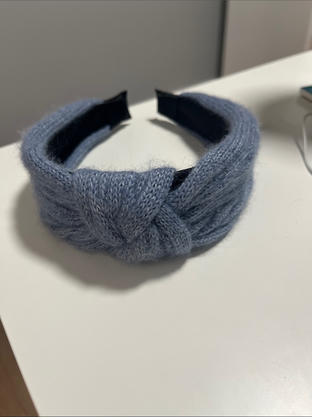 Soft Knit Blue Knotted Headband